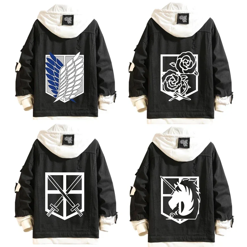 2021 Hoodie Attack On Titan Denim Jacket Scout Regiment Mikasa Ackerman Rival Cosplay Jeans Coats Eren Jager Hooded Jackets V.