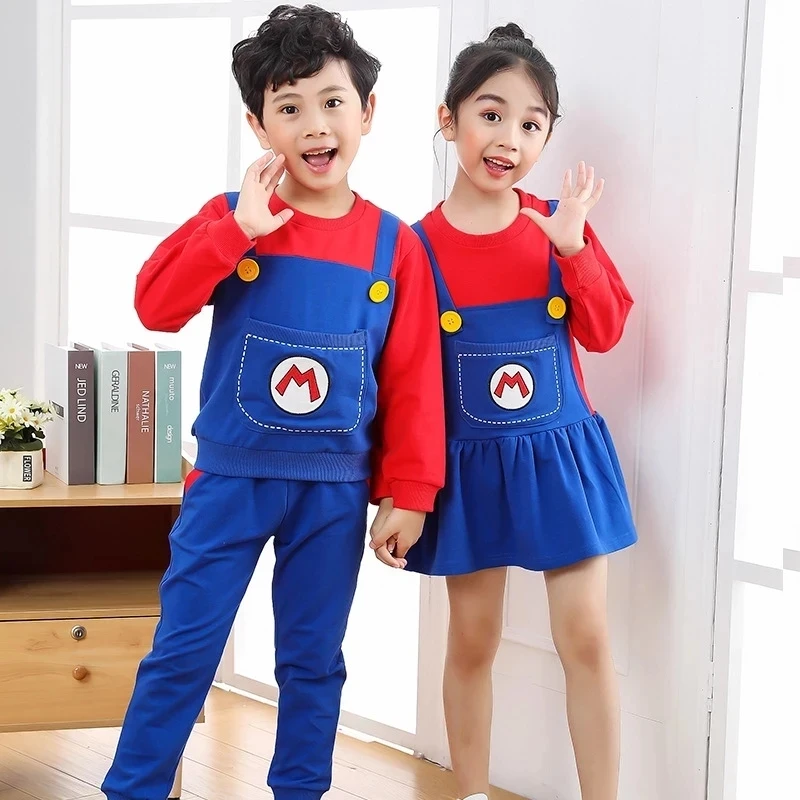 2021 Nová hra horúce oblečenie Super Marios Detské šaty Bib Luigi Cosplay kostým anime rodinná sada chlapcov dievčatá Detské darčeky