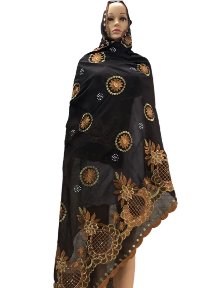 2021 Nové africké ženy šatka mäkká bavlna Dubaj Isalmicembroidery Muslim Hidjabscarf pre šály obaly195*110 HB024