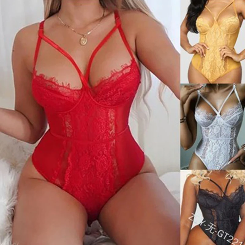 2021 Nové letné S-XL Sexy čipky spodná bielizeň BodySuit Bodystockings Ženy Catsuit Underwear Shapewear G-String Fashion Bodycon Topy