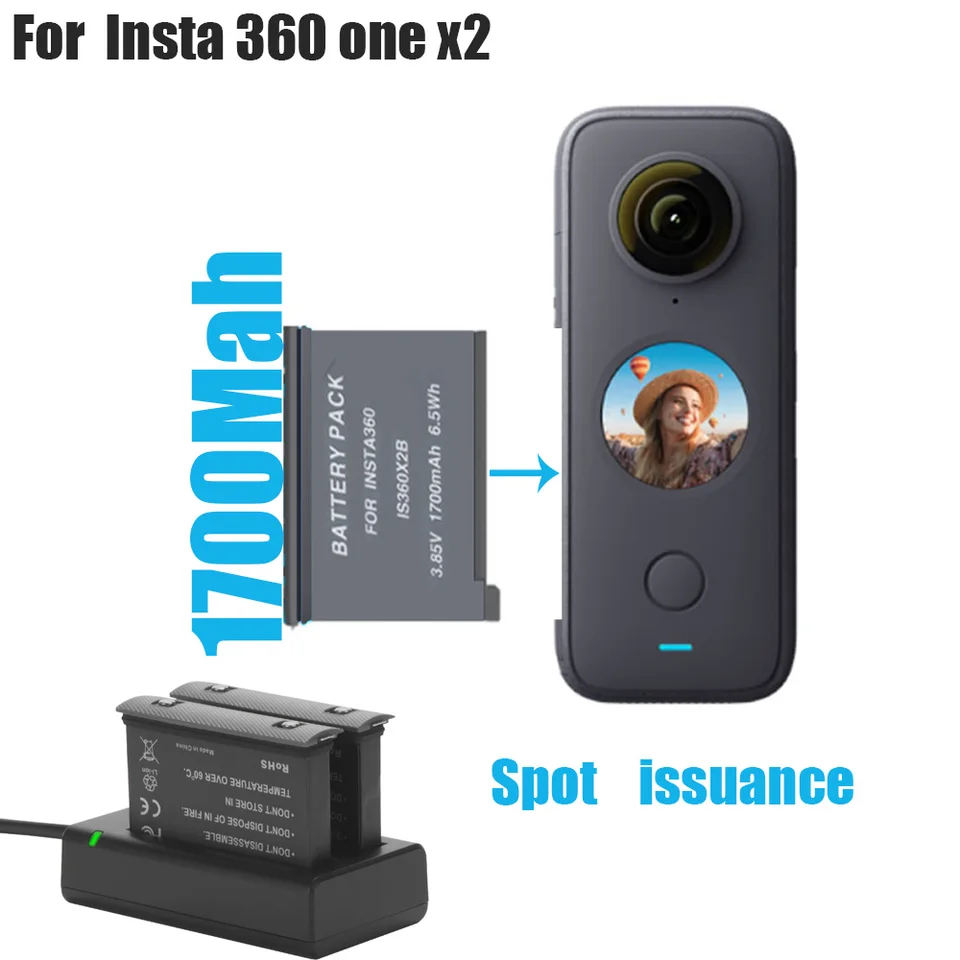 2021 NOVÝ 1700 mAh Insta360 Jedna x2 batéria a nabíjačka batérií USB pre Insta 360 One x 2 Akčné doplnky kamery
