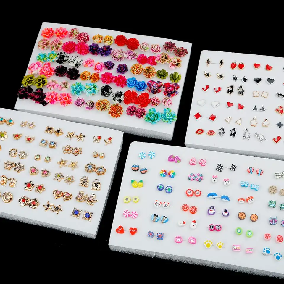 2021 Trend 36Pairs Gold Silver Metal Cuimrings Mix Štýly Smienky kvetiny Geometrické náušnice Sada pre ženy Dievčatá šperky