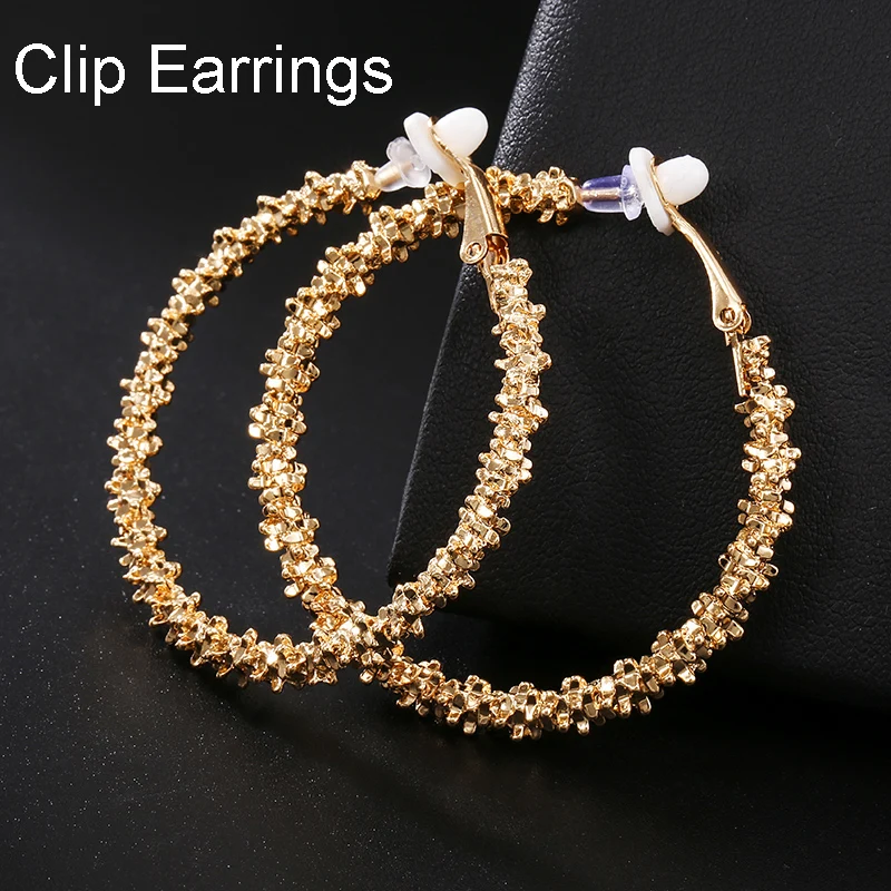 2021 Trendy Vintage Big Round Hoop Clip na náušnice pre ženy módne vyhlásenie Punk kúzlo Non prepichnuté náušnice Party šperky