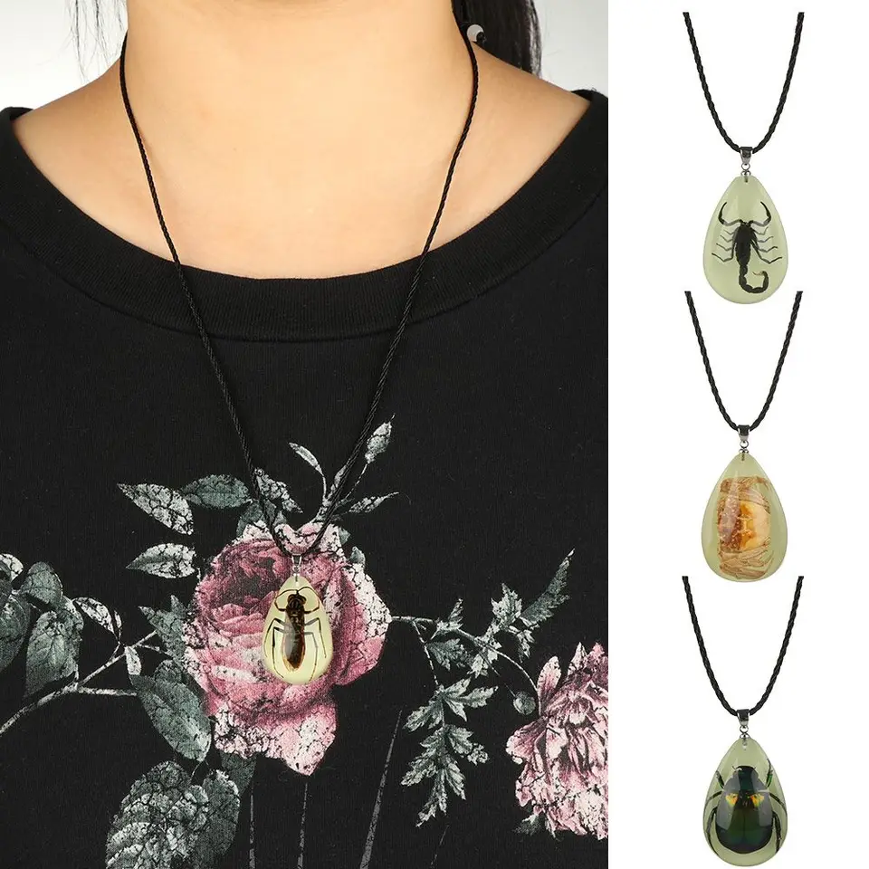 2021 Vintage Scorpion Chain Náhrdelník Bronz Blue Ženy šperky prírodné hmyzy prívesky Bohemian zvyčajný náhrdelník boho šperky