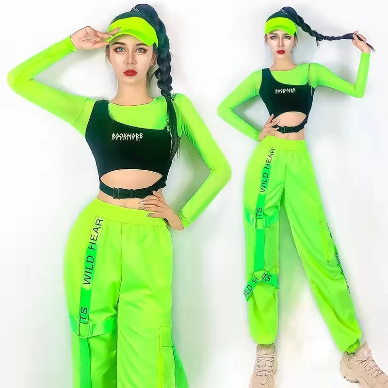 2022 Hip Hop Street Dance Clothes Fluorescenčný zelený outfit ženský nočný klub bar jazz gogo tanečnýwear pódium kostým Rave oblečenie