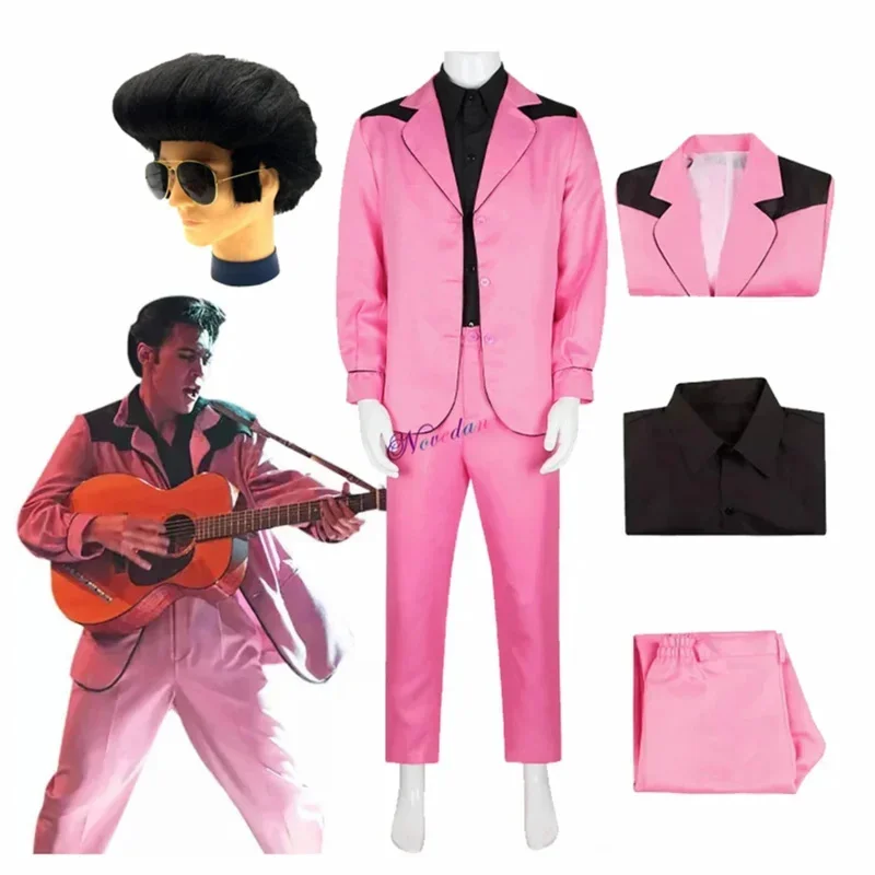 2022 Movie Elvis Presley Cossley Jacket Pink Suit Outfit Men Fashion Idol Halloween Karneval Cosplay