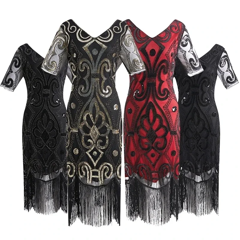 2022 Nová párty 20. rokov flapper šaty Great Gatsby kostým 3xl plus s veľkosťou Fringed Flowin Art Deco 20s šaty pre ženy