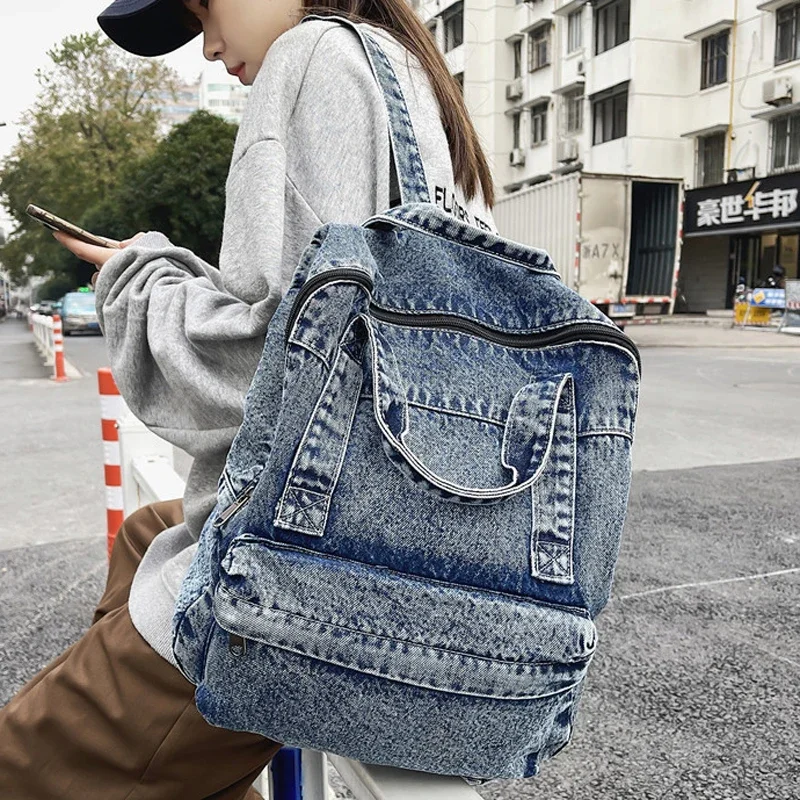 2022 Nové denimové ženy batoh retro cestovné bagáky veľká kapacita backbag College Student School tašky pre tínedžerské dievčatá Rugtas