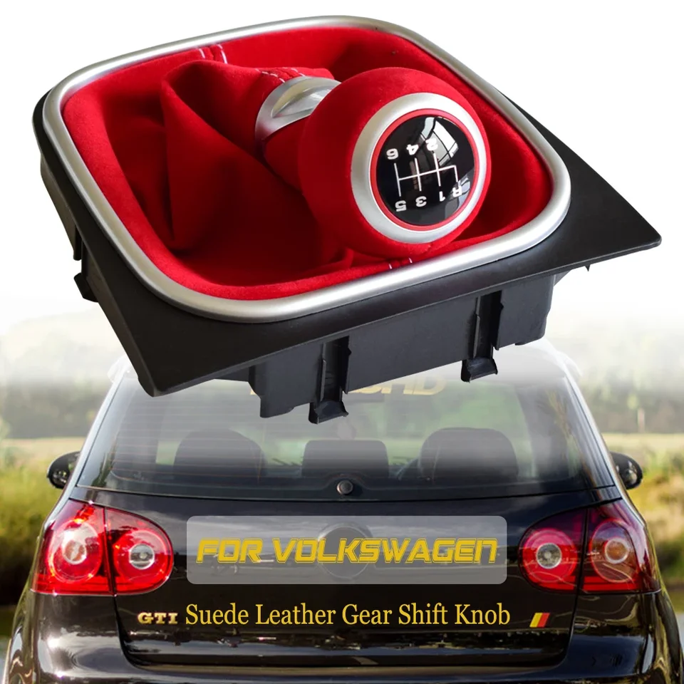 2022 Nový gombík s rýchlosťou rýchlostného stupňa s gombíkom gaiter pre volkswagen VW Golf 5 6 MK5 MK6 R32 GTI 04-09 Čierna/červená semišová koža