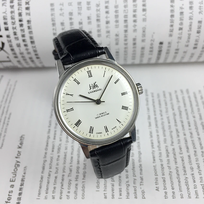 2022 Original Shanghai 8120 Všetky oceľové Rímske biele tvár manuálne mechanické hodinky Priemer 36 mm