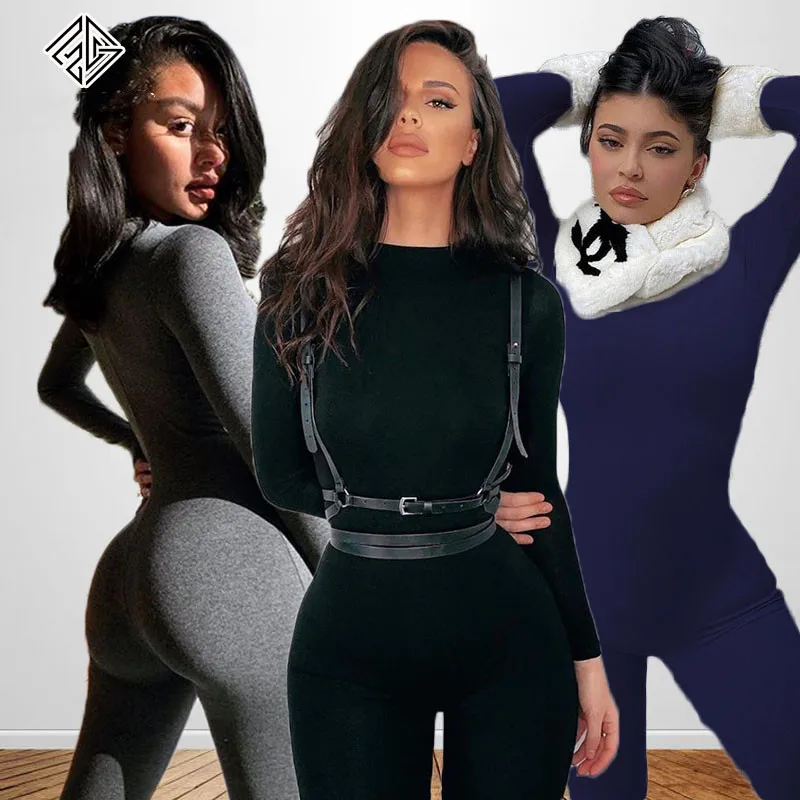 2022 Solid Black/Grey Long Ruckve Ly na lyžovanie Ženy Elastické vysoké oblečenie Fashion Fitness Sportwear Slim Rompers Streetwear