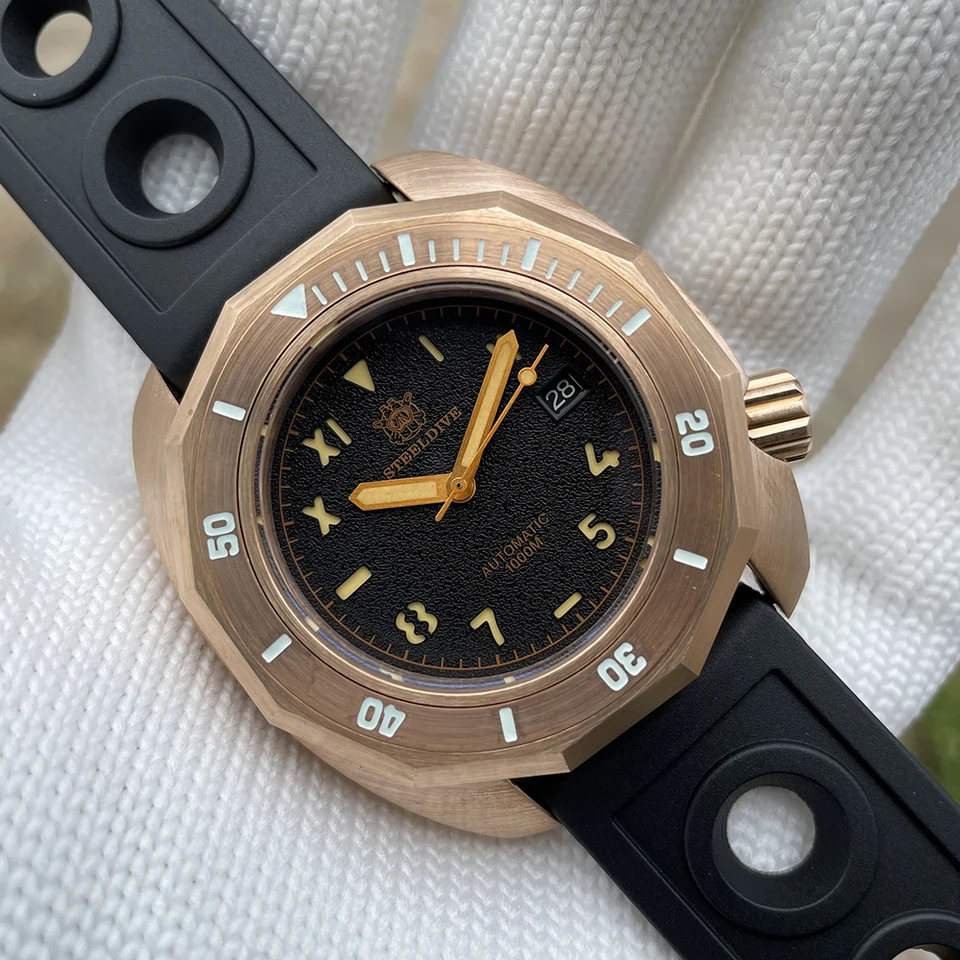 2022 Steeldive Bronz Wristwatch SD1946S 1000 m nepremokavý požiarny vzor Čierny povrch Unikátny dizajn potápač