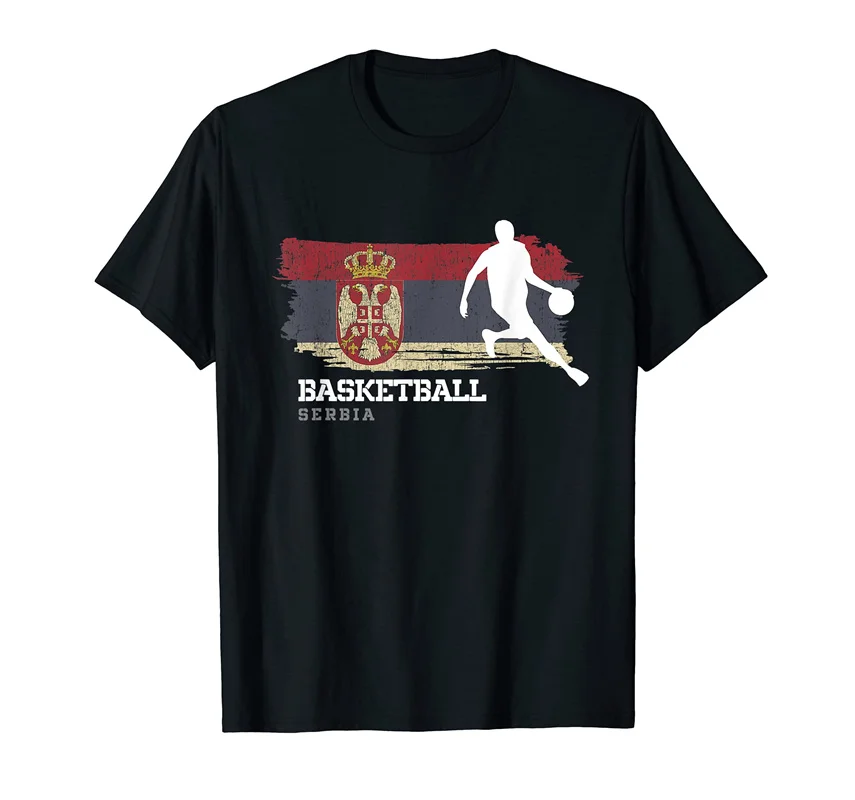 2022 Vintage Srbsko Flag Basketball Ball 100% bavlnené tričká Jersey Men Dámske tričká Trič