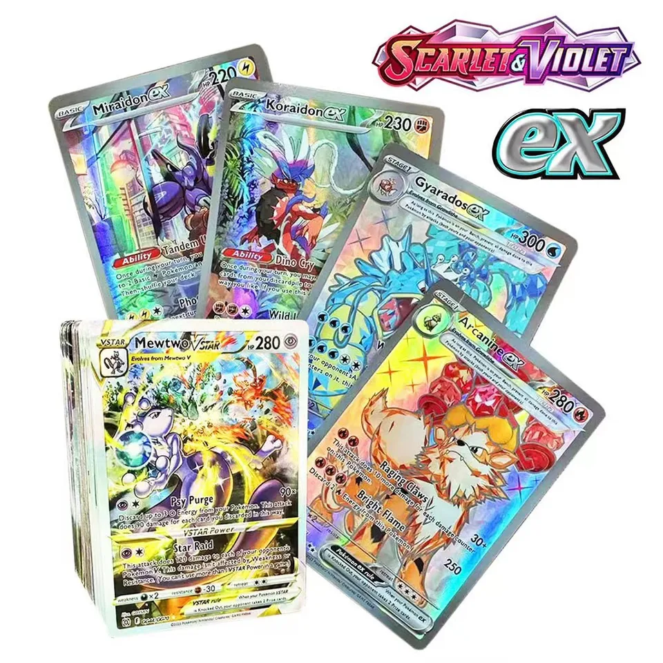 2023 100 pcs Pokemon Scarlet & Violet Full Flash Card 100EX 33VStar 100Vmax Game Collection Cards Card Craidon Miraidon Battle Cards