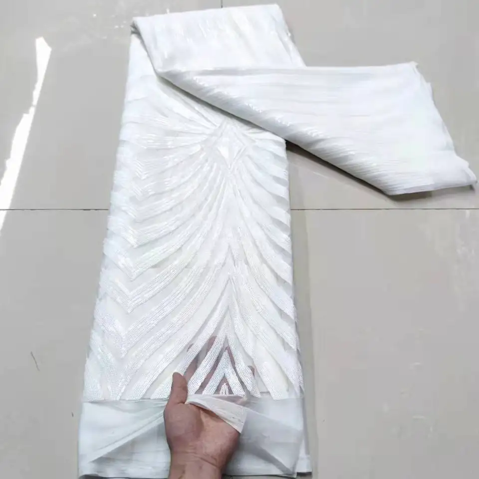 2023 Biele africké čipkované látky Nigéria Lace Lace Faskriká výšivky Flitre Svadobné čipky Africké svadobné čipky 5 yardov