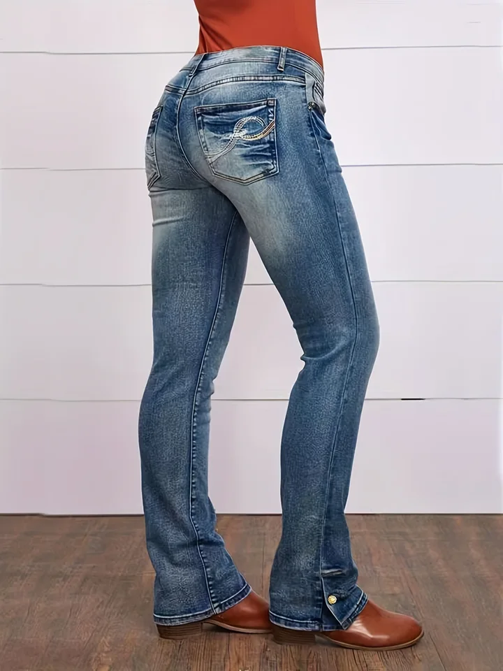 2023 Európa a Amerika Vintage Straight Demin Pants Women Módna výšivka vysoký pás džínsy Demin nohavice