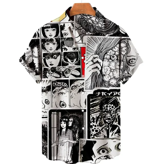 2023 Havajská košeľa 3D anime Horror tlač s krátkym rukávom Pánska košeľa Cool Top Camicia vintage tlač Unisex košele 5xl