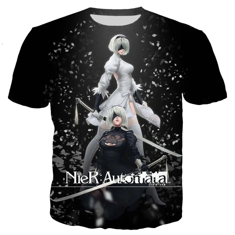 2023 HOT PREDAJ Kreatívna hra Nier: Automata 3D tlačené tričko Summer Castle Módna ulica Round Krlové krk krátke rukávy Cool Tops Tees