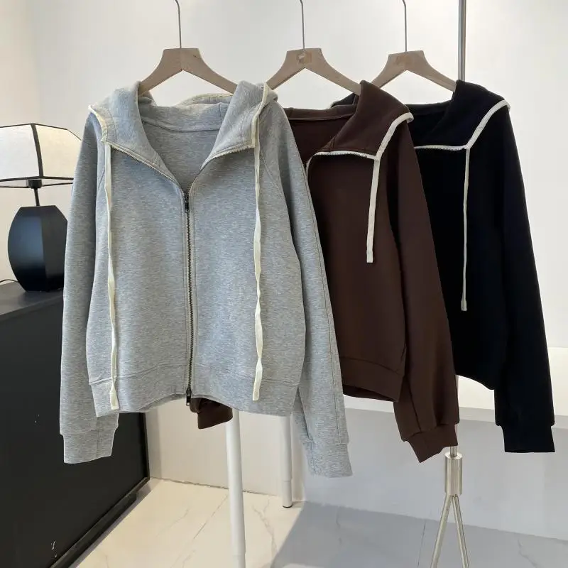 2023 Jeseň Nový zips s kapucňou Loose Nadmerná svetová bunda pre ženy