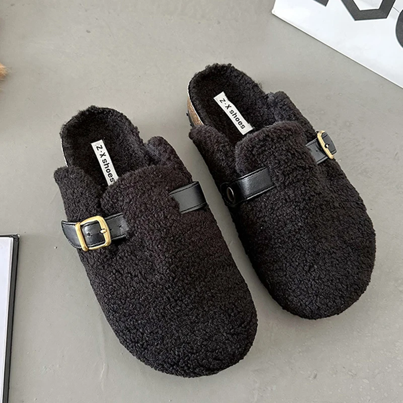 2023 Lambwool Mules Ženy BELT BUNKY PLIPPERY ZIMNÉ ZÁVODNÉ OBUVU ŽENA PLATNÁ KRYTOVÁ KRYTNÁ PLACKÁ PLYTNÉ PLOŽNÉ PLOŽIŤ OUTDORY