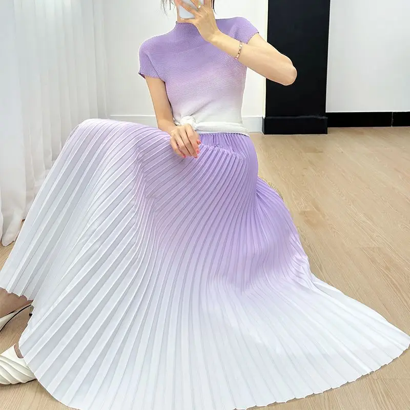 2023 leto New Set Fashion Gradient Tričko Half sukňa s dvoma kusmi 2-kusové súpravy dámske oblečenie elegantné