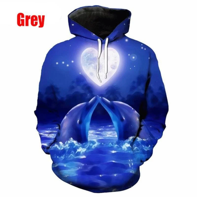2023 Láska Dolphin Familover Pullover Pánske príležitostné mikiny Ocean Elf Hoodie Soshirl 3D Dolphin Hoody Cute Men's Mikina