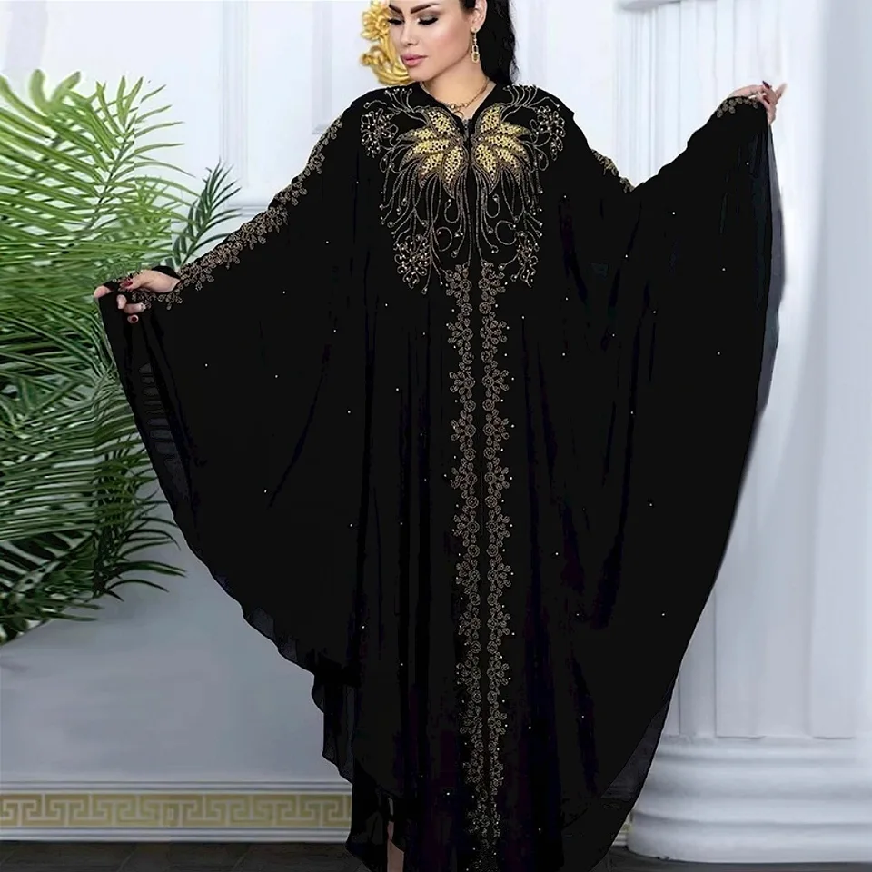 2023 Moslimské módne šaty Abaya pre ženy Dubaj Luxusný čierny šifón Boubou moslimské šaty kaftan svadobné večere príležitosti ABAYA