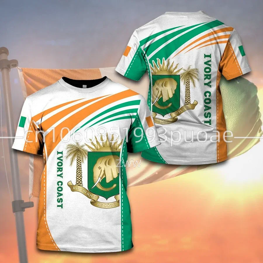 2023 Muži Tričko Africa Zone Pánske letné oblečenie s krátkym rukávom 3D tlačené príležitostné voľné tričko slonovinové pobrežie Active Flag Tričko