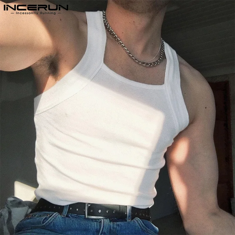 2023 Módne muži Tops Tops Solid Color O-krk bez rukávov Skinny dovolenka Príležitostné vesty Streetwear Party Men oblečenie S-5XL Incerun