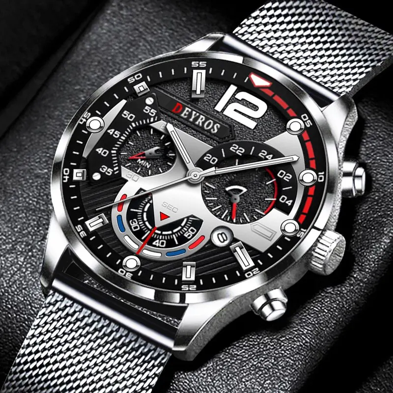2023 Módne pánske podnikové hodinky Luxusné z nehrdzavejúcej ocele Žiakový pás Quartz Watch Watch Svetlá hodiny Men.