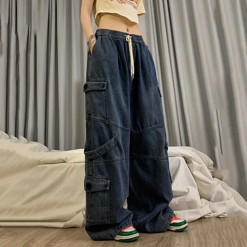 2023 New American Style Retro Street Hip Hip Džínsy Rovné voľné nohavice na nohavice Žena Y2K páry voľné divoké príležitostné nohavice