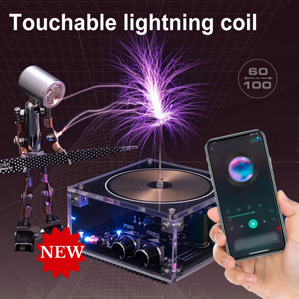 2023 New Bluetooth Tesla Music Tesla Coil Reproduktor bezdrôtové osvetlenie AC110-240V 50/60Hz Vysoké napätie Elektrický oblúkový generátor Elektrický oblúk