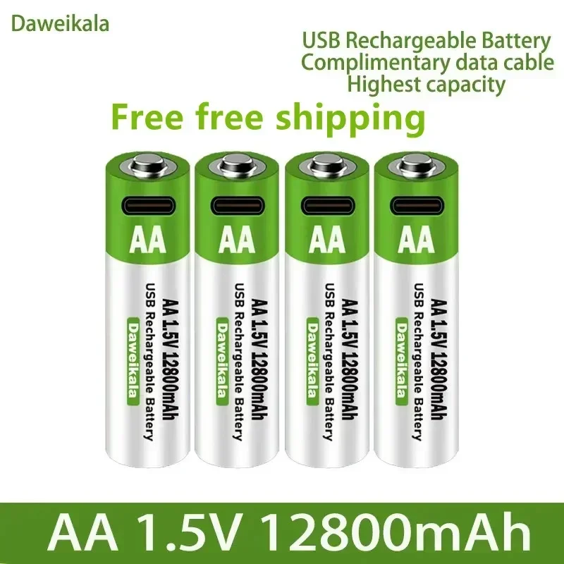 2023 Nová 1,5 V USB AA Nabíjateľná batéria 12800 MAH LI-ION batéria pre diaľkovú ovládač Myšu Elektrická hračka + kábel typu C