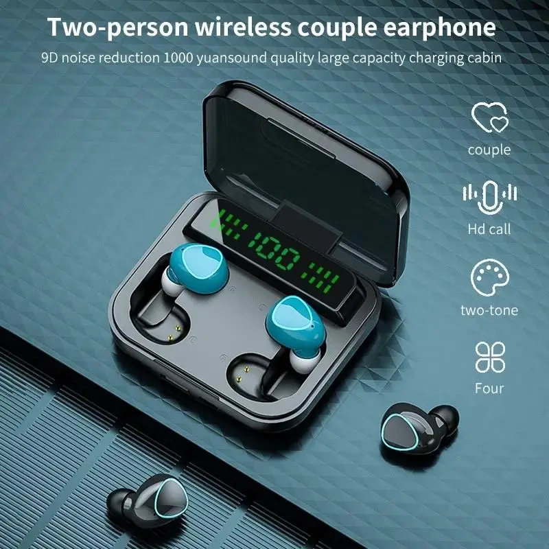 2023 Nová položka M22 Dvojčlenná bezdrôtový pár slúchadiel IPX-7 Vodotesná headset 2000 mAh nabíjanie bin 2set uší