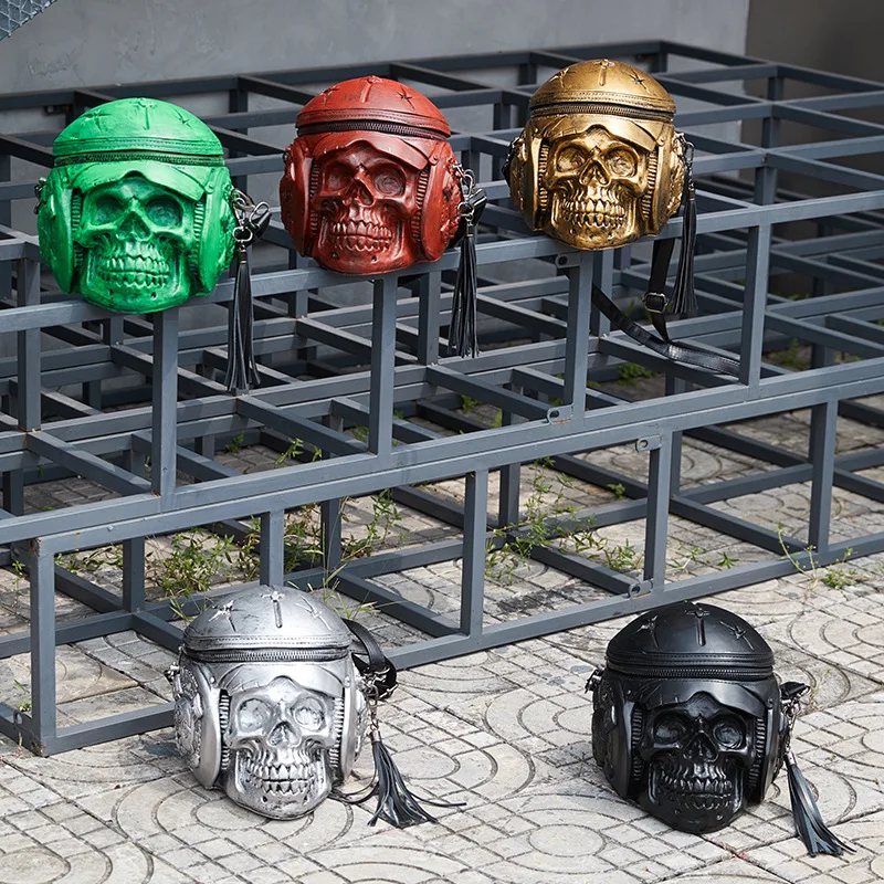 2023 Nová prilba lebka hlava vrecka 3d y2k personalizovaná Halloween Ghost Head Jedno rameno krížové ručné ručné PU dámska taška
