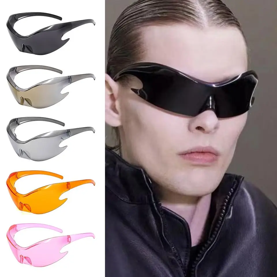 2023 Nové jednodielne slnečné okuliare 2000 Y2K Wrap okolo Steampunk Shades Punk Športové slnečné okuliare pre ženy Men Men Uv400 Odtiene okuliare