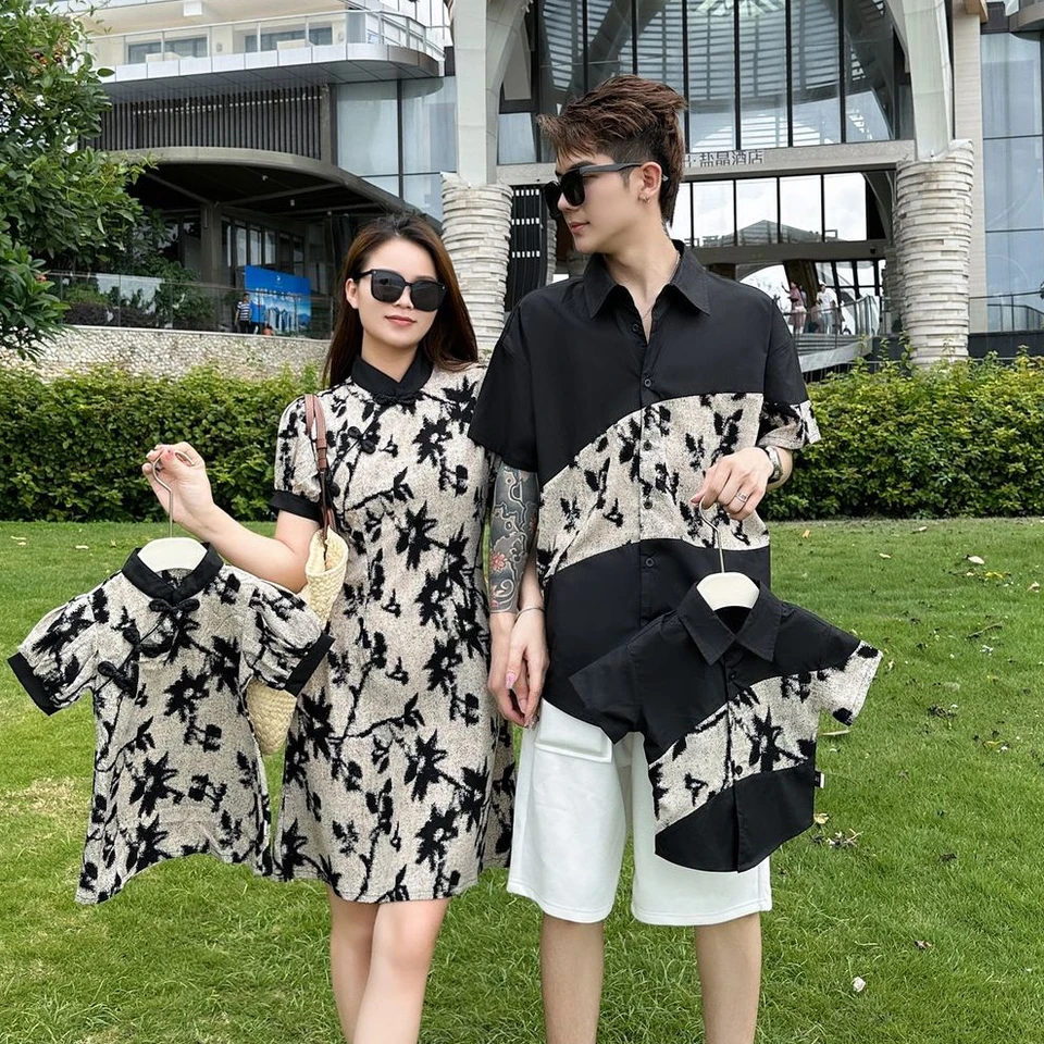 2023 Nové rodinné zhodné oblečenie módne otec syn rovnaké košele Matka dcéra Cheongsam šaty mama a dievča čínske šaty qipao