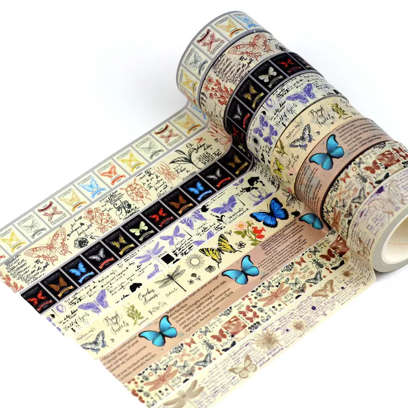 2023 NOVÝ 1 pc 10m dĺžka dekoratívny vintage motýle Dragonflies Washi Tape Set pre denník maskovacia páska Roztomilé kancelárske potreby