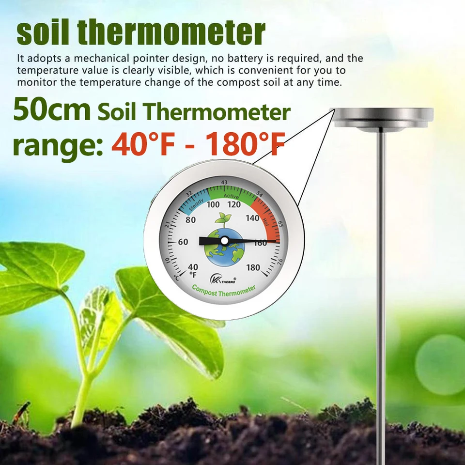 2023 NOVÝ 50 cm dlhý kompost kmeňový kompost TERMOMEMOMER Simple Operation 10 ℃ -76 ℃ Pre pozemnú záhradu záhradná pôda vysoká presnosť odolná