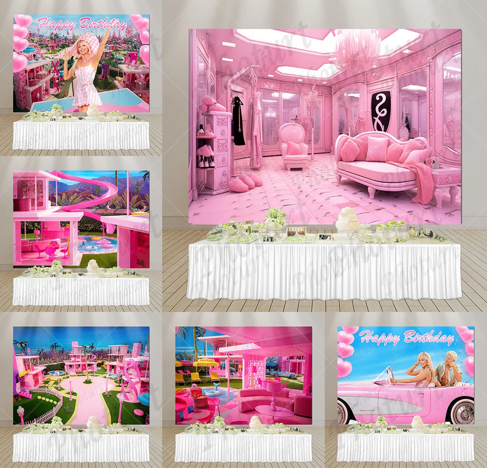 2023 Nový film Pink Princezná Barbies Kady Kids narodeninové fotografie pozadie Vinyl Polyester Decor Banner Ress