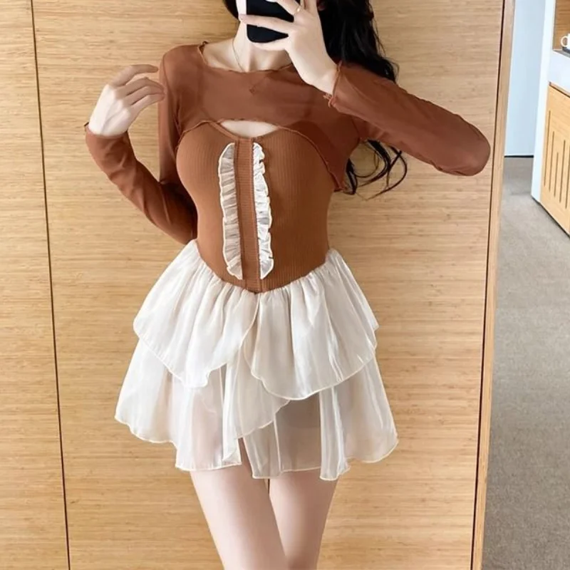 2023 NOVÝ Kórejský jeden kus pása Wrap Contrast Elegantné popruhové plavky Dámske sexy otvorené zadné pláž plážové pláž plážové kúpeľné oblečenie
