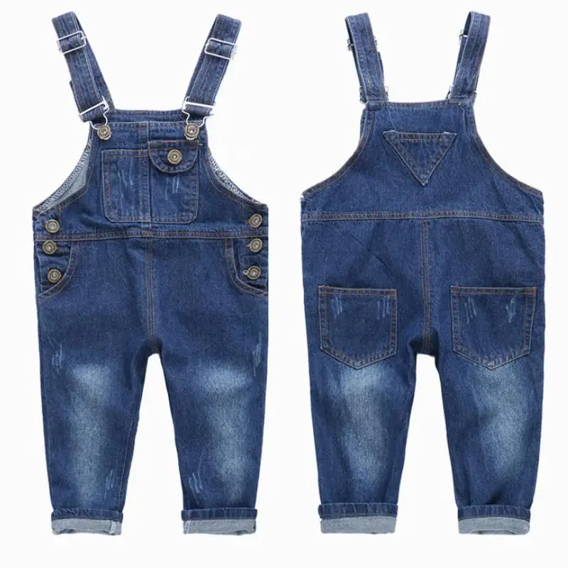 2023 Nový príchod Spring Girls Dievčatá Denim kombinézy gombíky pre dievčatá pre dievčatá chlapci Slidné modré deti kombinézy kombinézy 1-8y
