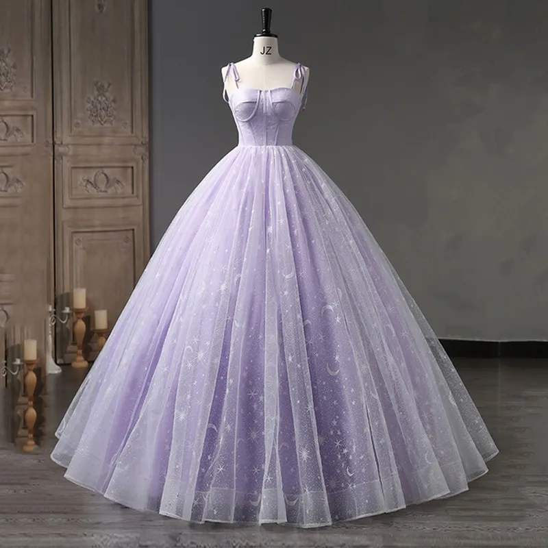 2023 NOVÝ SVETLO PURMULE QUINCEANERA Šaty klasických špagetových remienkov Party šaty luxusné zlatíčko guľôčkové šaty plus veľkosti Vestidos