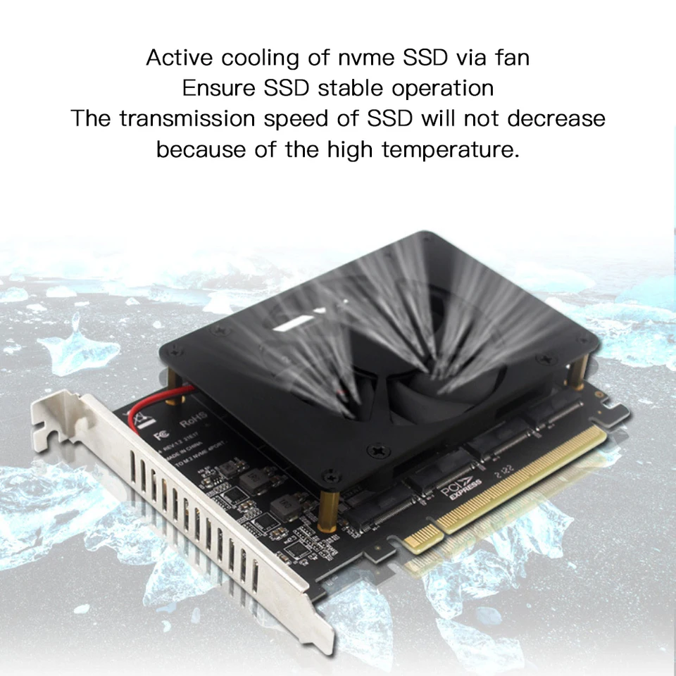 2023 PCI-EX16 RAID ALRAY High-END PCB PCI-E Split Card pre TV Video DVR Capture Adapter Nový s chladiacim ventilátorom MKEY SSD NVME M.2