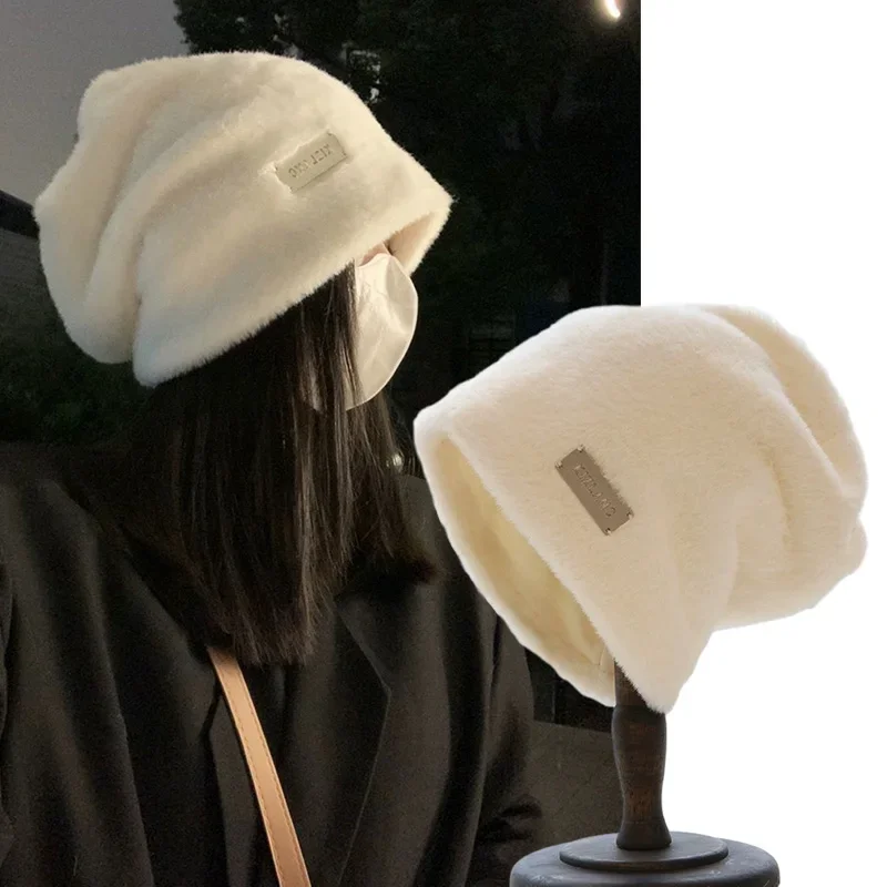 2023 plyšové čiapky klobúky pre ženy zimné teplé pevné vreckové lebky vlnené lebky klobúk vonkajšie studeno odolné voči čiapkám Žena Gorros