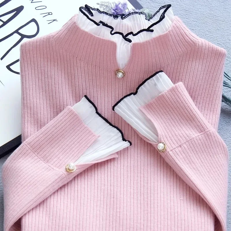 2023 Spring Autumn Cashmere Sweater Dámsky pletený sveter napoly vysoký krk Mäkké pullovy s dlhými rukávmi Sweaters Pull femme