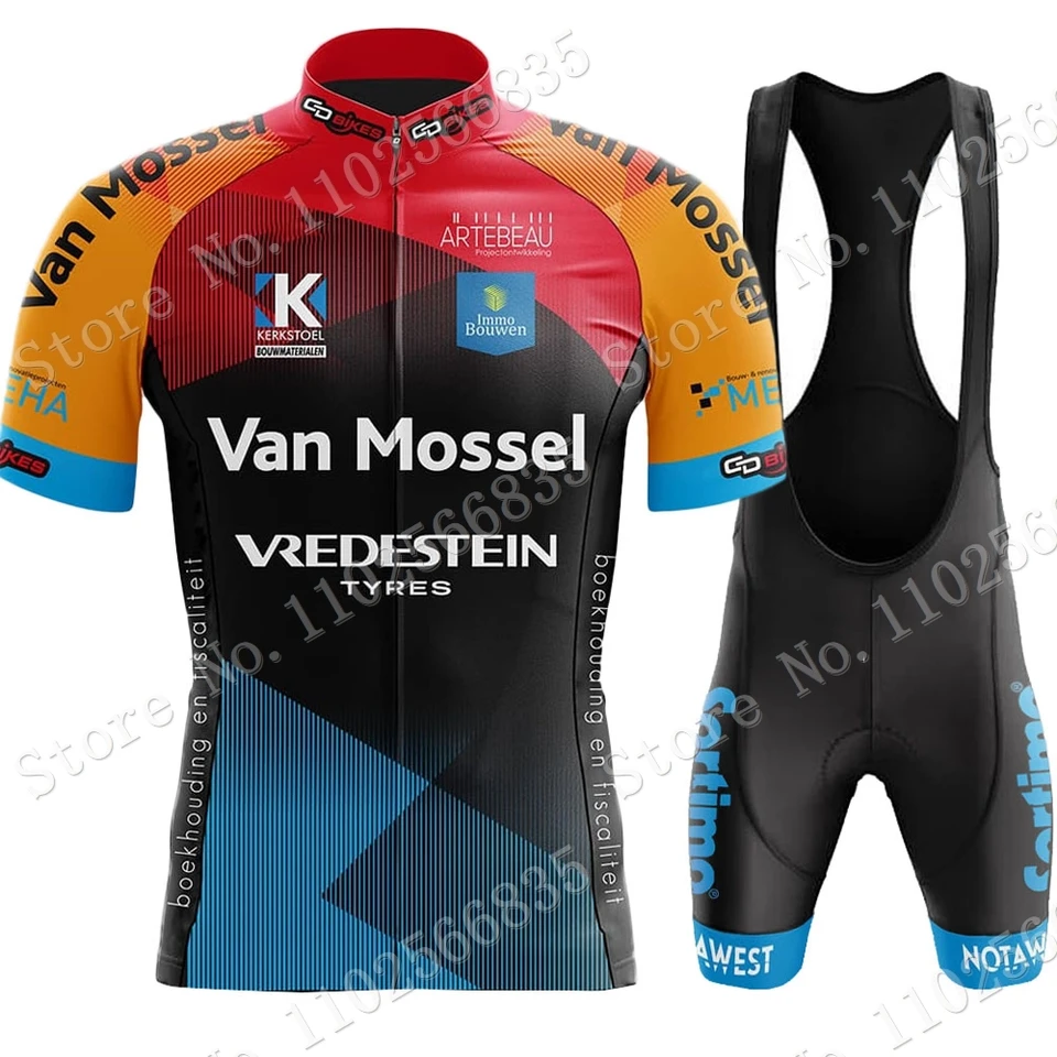 2023 Van Mossel Heist Cycling Team Jersey Nastavený Belgicko odevné oblečenie Pánske košele Road Road Biks Suit Bicycle Brib Shorts MTB