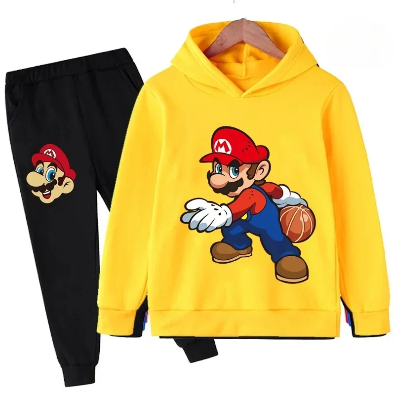 2024 2-14T Anime Super Mario Clothes Kids Kids Deti Set Mario Bros Tlačené mikiny nohavice obleky chlapec Tracksuit Dievčatko Teen