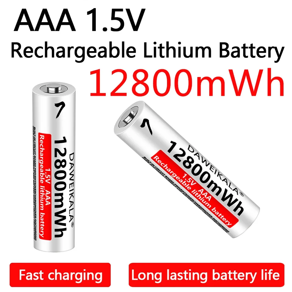 2024 AAA 12800MWh 1,5 V Li-ion Nabíjateľná batéria AAA lítium batérie Veľkoobchod pre herný stroj na ventilátor baterky myši myši