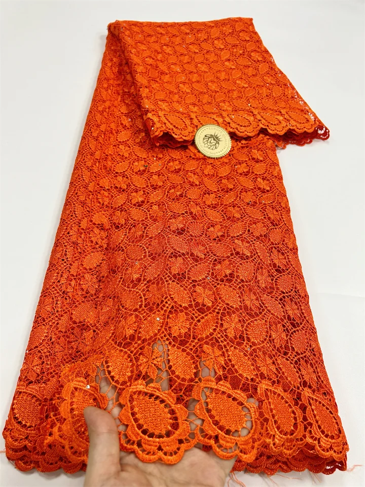 2024 African Guipure Lace Lace Orange Chemical Set Lace Nigerian Guipure Lace Lace Lace Tkanina pre svadobnú hostinu 5 yardov